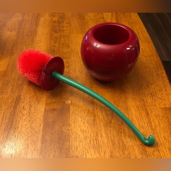 Toilet Cleaner Brush w/Handle; Cherry Design; Plastic; Red w/Green ‘Stem’ - Picture 2 of 6